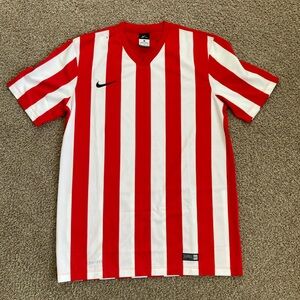 Vintage Nike Striped Jersey Shirt  Red White Dri-Fit Soccer Men’s Size Medium
